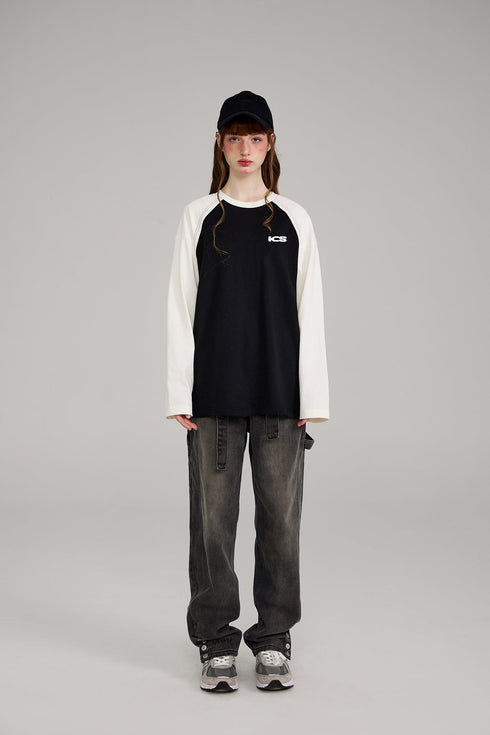 ICS Raglan Sleeve Contrast Color Long Sleeve T-shirt